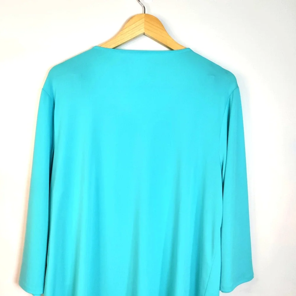 Chico's The Ultimate Tee Women Teal‎ 3 Liquid Knit Shark Hem Faux Wrap Lagun Y2K - Picture 6 of 12